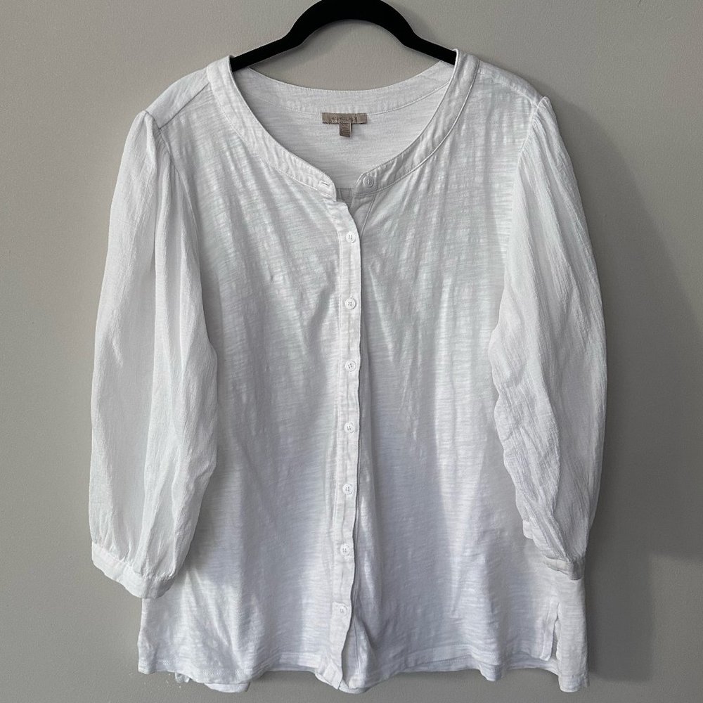 Classic White Button-down: Bordeaux Long Sleeve Shirt (Size L)